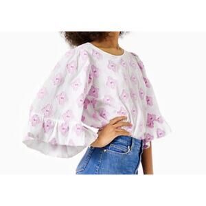 Lilly Pulitzer Women's S Pink Floral Francis Blouse Flare Flutter Top Boho